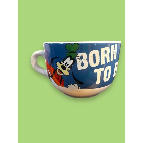 Disney Goofy Oversized Coffee Tea Soup Mug  Born to be Goofy Blue White NEW Rare - Picture 1 of 7